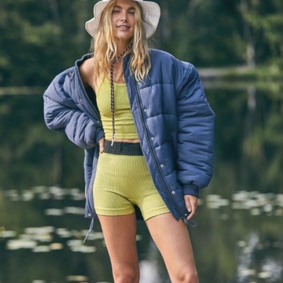 NWOT Free People FP Movement Midnight Moon Bomber Quilted Rainbow Blue Jacket - Picture 4 of 5